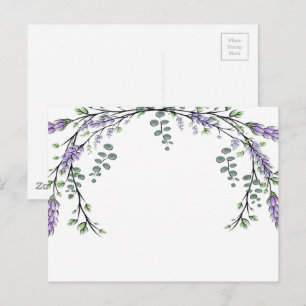 Cartão Postal Aquarela elegante de Lavanda e Eucalipto