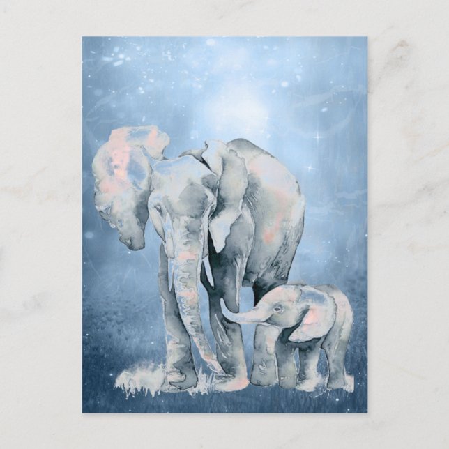 Cartão Postal Aquarela Elephant Willife Nature Animal Art (Frente)