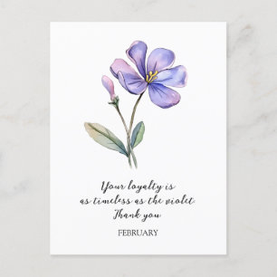 CARTÃO POSTAL AQUARELA FEVEREIRO VIOLETA FLOR DE NASCIMENTO OBRI