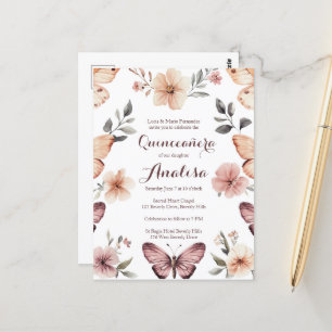 Cartão Postal Aquarela Florais Borboletas Quinceañera PERSONALID