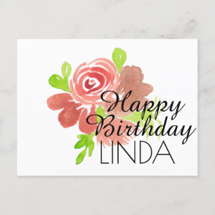 Cartão Postal Aquarela Florais Pintados à Mão Feliz Aniversário 