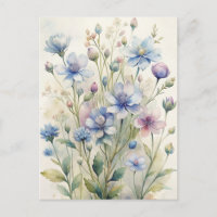 Aquarela Floral Azul Desbotado