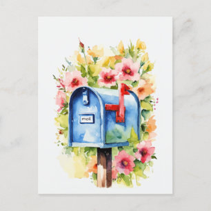 Cartão Postal Aquarela Floral Caixa de Correio