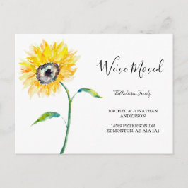 Cartão Postal Aquarela Floral de Girassol Simples Nós Mudamos