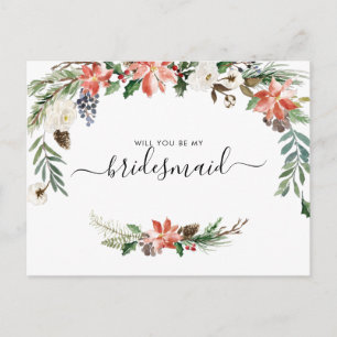 Cartão Postal Aquarela Floral de Inverno   Seja Minha Dama de Ho