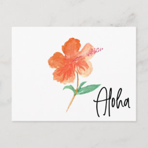 Cartão Postal Aquarela Floral Havaiano Hibisco em Movimento