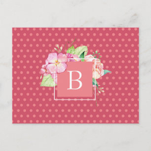 Cartão Postal Aquarela Floral Inicial Personalizada Pontos Corai