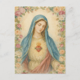 Cartão Postal Aquarela Floral Mãe Abençoada Maria Católica