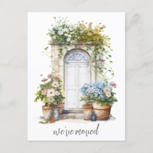 Cartão Postal Aquarela Floral Porta Nós Mudamos Nova Mudança Res