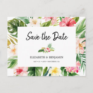 Cartão Postal Aquarela Floral Tropical & Folhas Save the Date