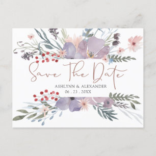 Cartão Postal Aquarela Flores Selvagens Cobre SALVAR A DATA