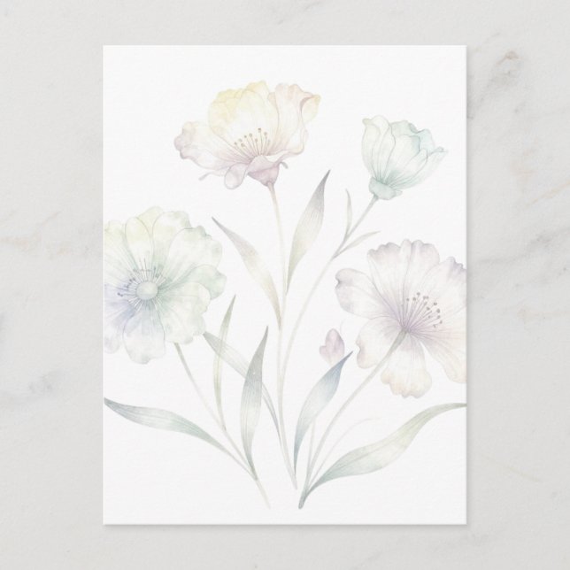 Cartão Postal Aquarela Flores Silvestres Pastéis Macios (Frente)