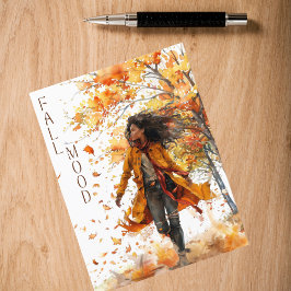 Cartão Postal Aquarela Folhas Caindo Humor de Outono