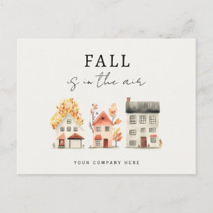 Cartão Postal Aquarela Folhas de Outono Casa Promoção de Imóveis