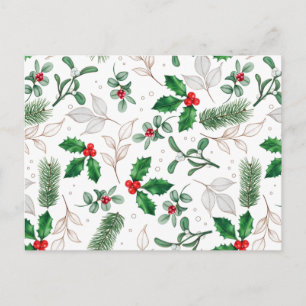 Cartão Postal Aquarela Folhas e Frutas de Natal Brancas