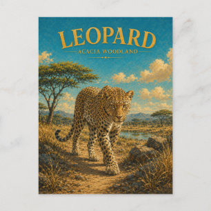 Cartão Postal Aquarela GeoSaga de Madeira de Acácia Leopardo