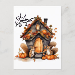 Cartão Postal Aquarela Gerada por AI dos Esquilos de Outono