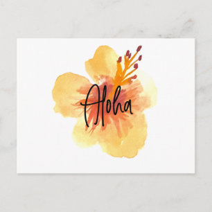 Cartão Postal Aquarela Havaí Hibisco Amarelo Floral Móvel