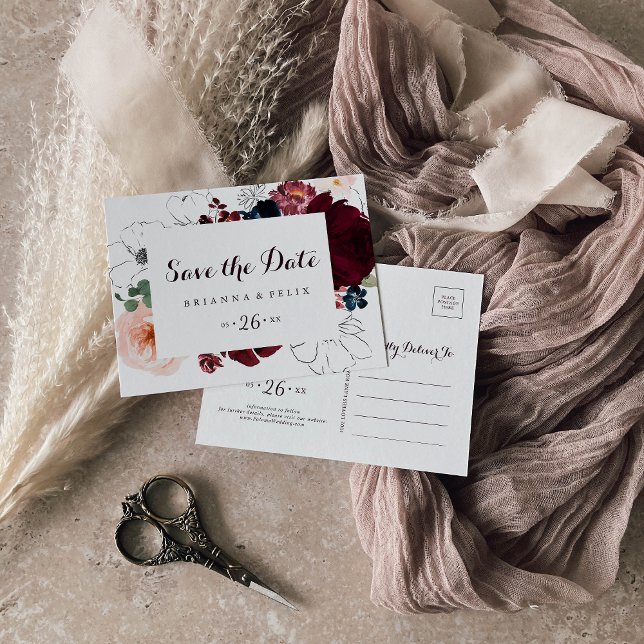 Cartão Postal Aquarela Ilustrada Horizontal Salvar a Data (Criador carregado)