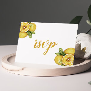 Cartão Postal Aquarela Limões Cítrico Casamento Moderno RSVP