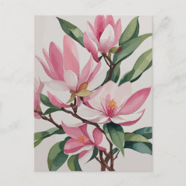 Cartão Postal Aquarela Magnolia Cor-de-rosa florescente