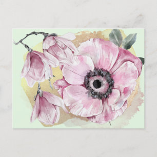 Cartão Postal Aquarela Magnolia Rosa Personalizada