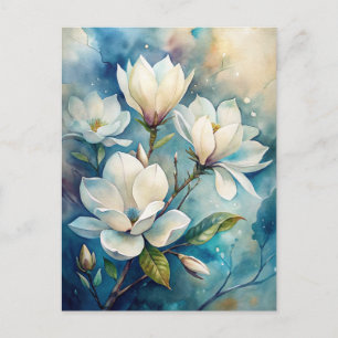 Cartão Postal Aquarela Magnólias Florais Brancas Pacífico
