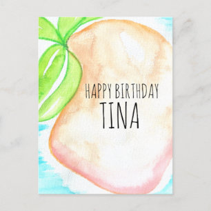 Cartão Postal Aquarela Manga Pintada à Mão Tropical Aniversário