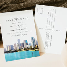 Aquarela Miami Florida Silhueta Salvar a Data