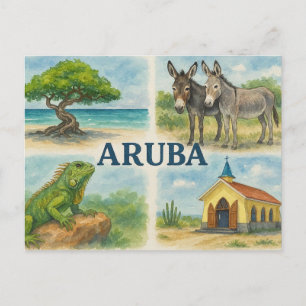 Cartão Postal Aquarela multiview de Aruba