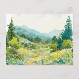 Cartão Postal Aquarela Natureza Montanha Desenhada à mão