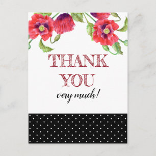Cartão Postal Aquarela Papoulas Vermelhas Flores Pontos Polka
