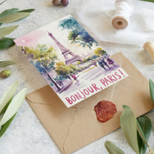 Cartão Postal Aquarela parisiense da Torre Eiffel