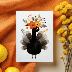 Cartão Postal Aquarela Peruca BOHO Floral de Outono Dia de Ação 