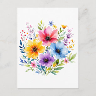 Cartão Postal Aquarela pintada de flores silvestres