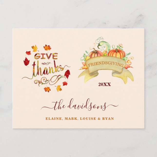Cartão Postal Aquarela Pumpkins Dá Livre Aos Obrigados (Frente)