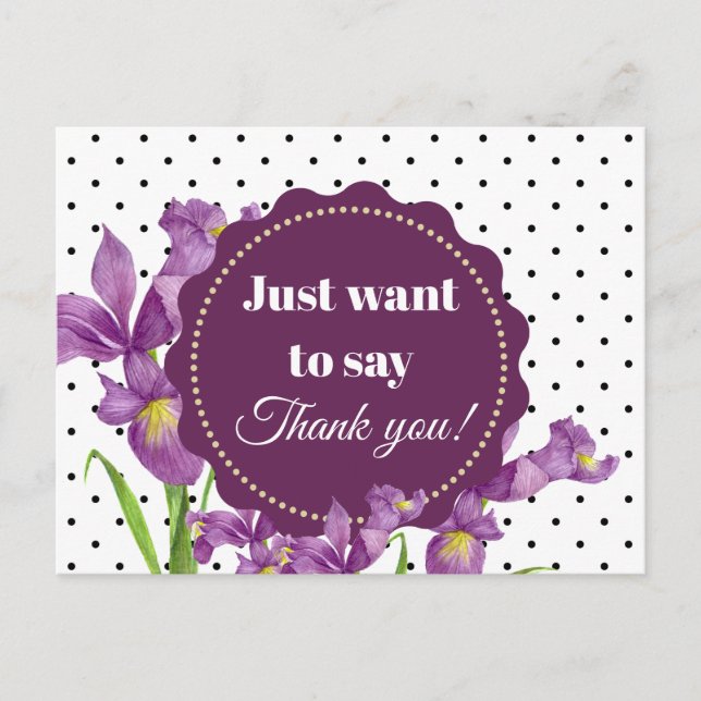 Cartão Postal Aquarela Púrpura Íris Arte Botânica (Frente)