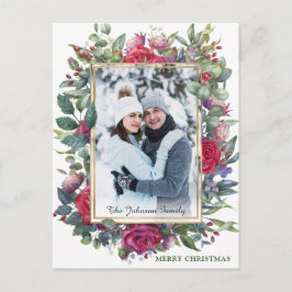 Cartão Postal Aquarela Rosas de inverno Flores Foto de Natal