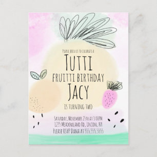 Cartão Postal Aquarela Todos os Frutas de Aniversário Festa Dese