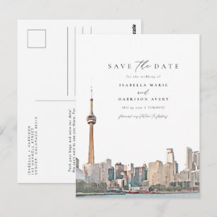 Cartão Postal Aquarela Toronto Canadá Silhueta Salve a Data