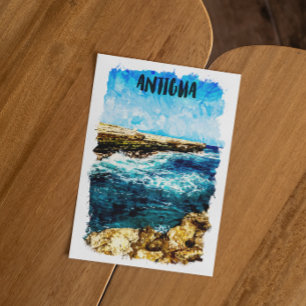 Cartão Postal Aquarela tropical da ilha de Antígua Caribe