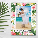 Cartão Postal Aquarela Tropical Floral Amor e Obrigados<br><div class="desc">Elegante Watercolor Tropical Floral,  Greenery and Palm Deixa Noiva e Amor e Obrigados Foto de Casamento Obrigado Cartaz</div>