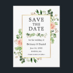 Cartão Postal Aquarela Verde Cor-De-Água Floral Rosa Salvar A Da<br><div class="desc">Eucalyptus Vermelhos Cor-de-Água Moderna Cor-de-rosa Esbranquiçada Quadro Dourado Floral Salvar O Cartão-Postal De Anúncio Do Noivado De Data</div>