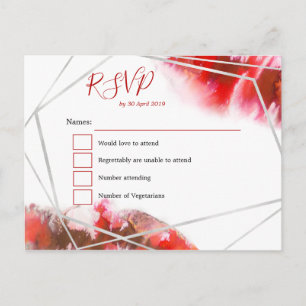 Cartão Postal Aquarela Vermelha/Linha Geométrica Prata RSVP