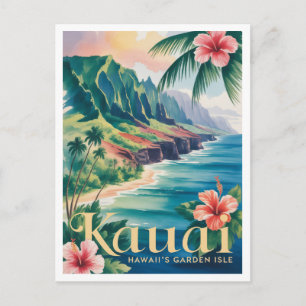 Cartão Postal Aquarela vintage Kauai