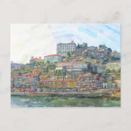 Cartão Postal Aquarela. Vista sobre o Douro em direção ao Porto 