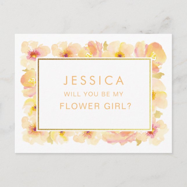 Cartão Postal Aquarela Você Será Meu Pedido De Menina Flor (Frente)