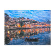 Aquarell. Abend em Vila Nova de Gaia am Douro.