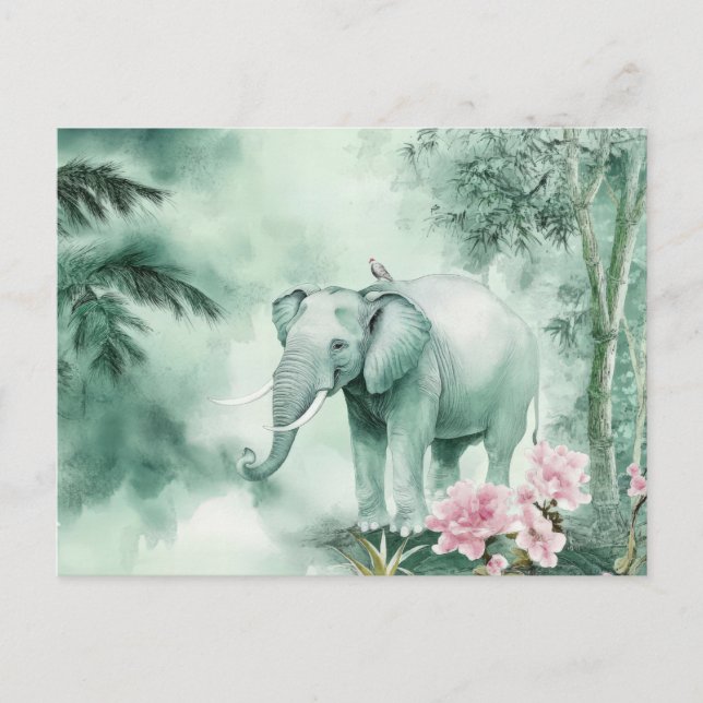 Cartão Postal Aquarell Illustration eines Elefanten im Dschungel (Frente)