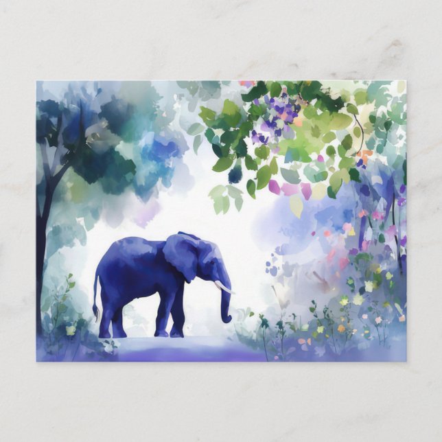 Cartão Postal Aquarell Illustration eines Elefanten mit Blumen (Frente)